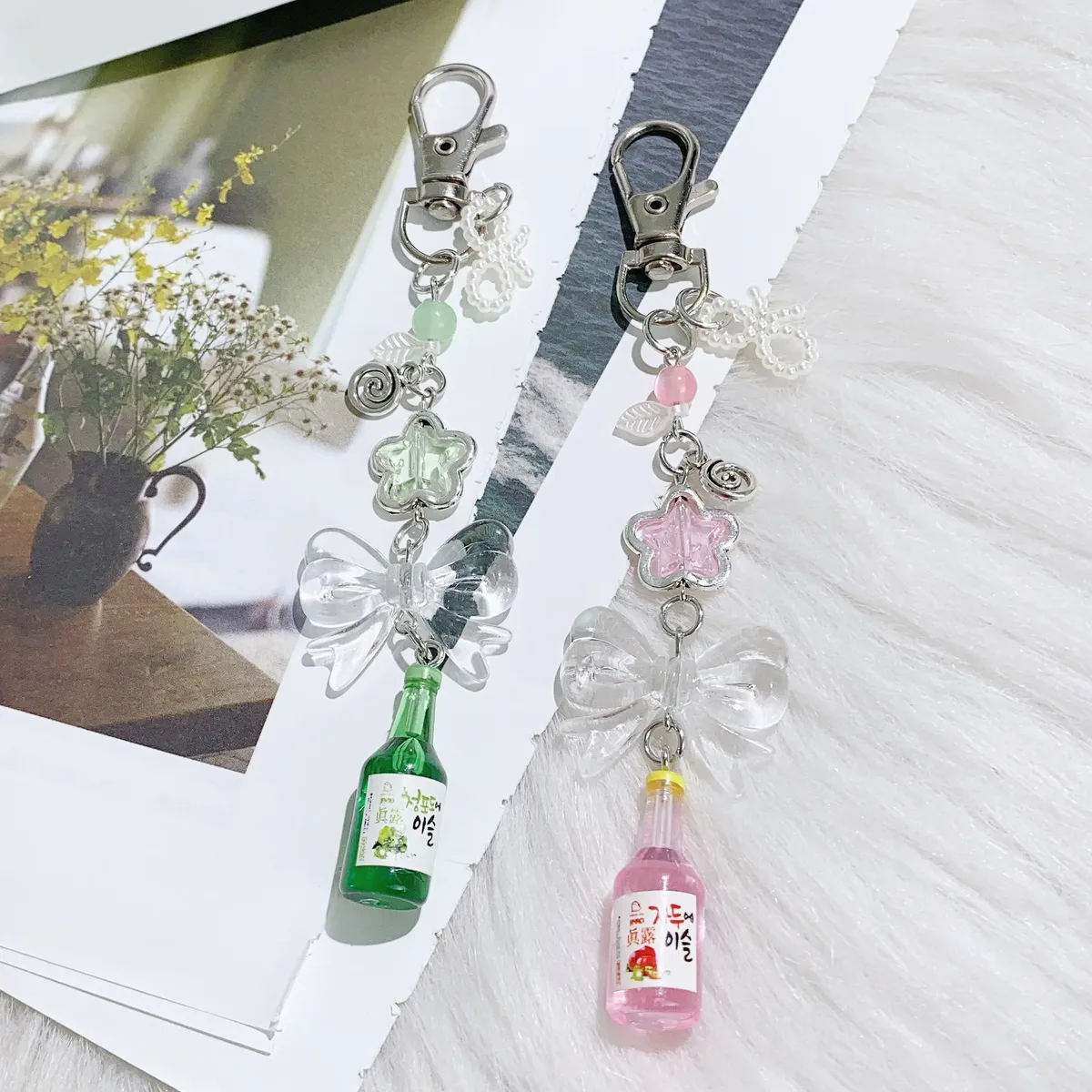pendentif nœud papillon oreilles pour femmes, étuis de téléphone, cintres de valise et porte-clés, couleur rose, simple et mignon kawaii pour filles à la mode