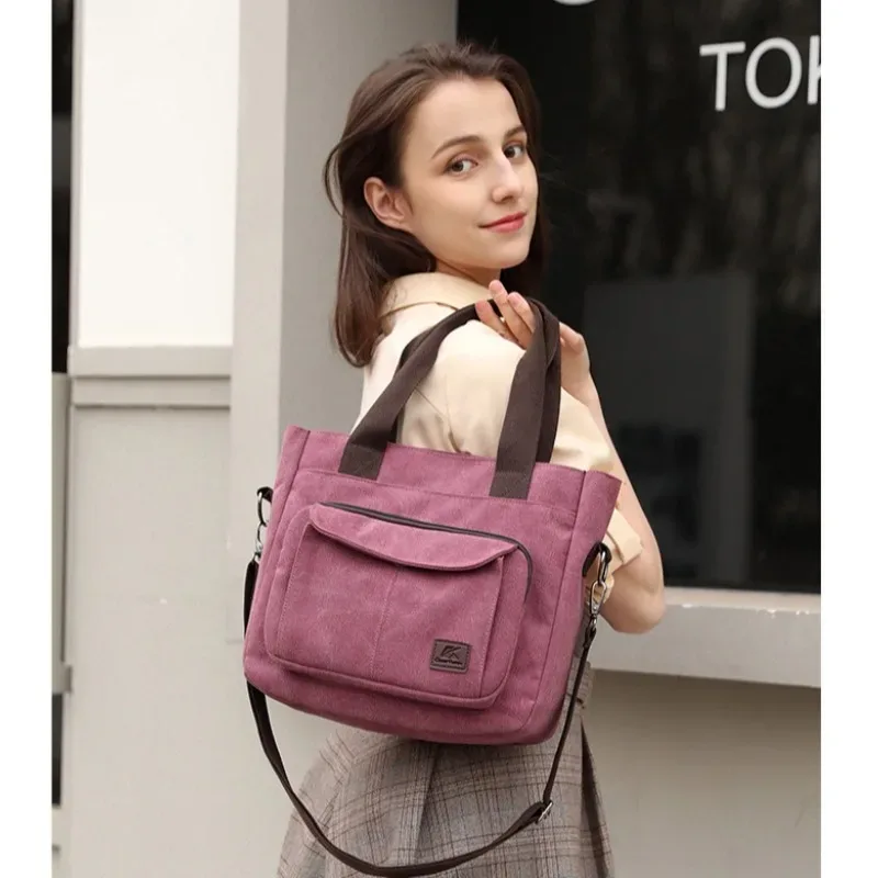 grand sac à main fourre-tout en toile pour femmes, petit sac à bandoulière pour voyage, travail, multi-poches, poignée supérieure, sacoches de travail avec fermeture éclair