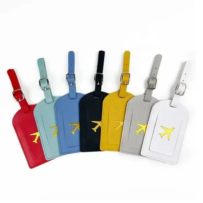 étiquette bagage pu solide rouge noir bleu vert marron beige kaki rose voyage affaires identification fixation sangle cuir
