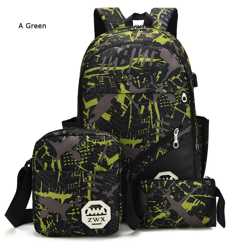 sac à dos usb 3 pièces/ensemble pour homme et femme, accessoire de voyage et d'école pour lycéen
