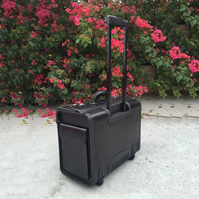 captain pilot – valise de vol en cuir véritable 18/19 pouces, valise à roulettes, étui à air pour agent de bord, avocat, caisse d'enregistrement des affaires