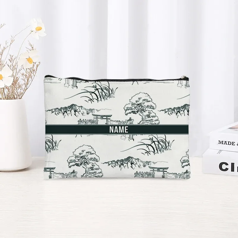 pochette de toilette en toile personnalisée avec motif paysage chinoiserie, cadeau décoratif élégant pour femmes, rangement quotidien des articles de beauté pour les vacances et les activités de plein air.