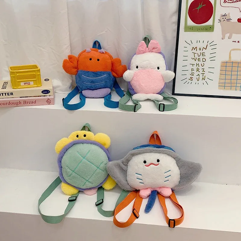 sac à dos en peluche de grande capacité pour enfants, sac à beurre, sac à dos initié, dessin animé, animal marin, mignon, personnalité de la mode, drôle