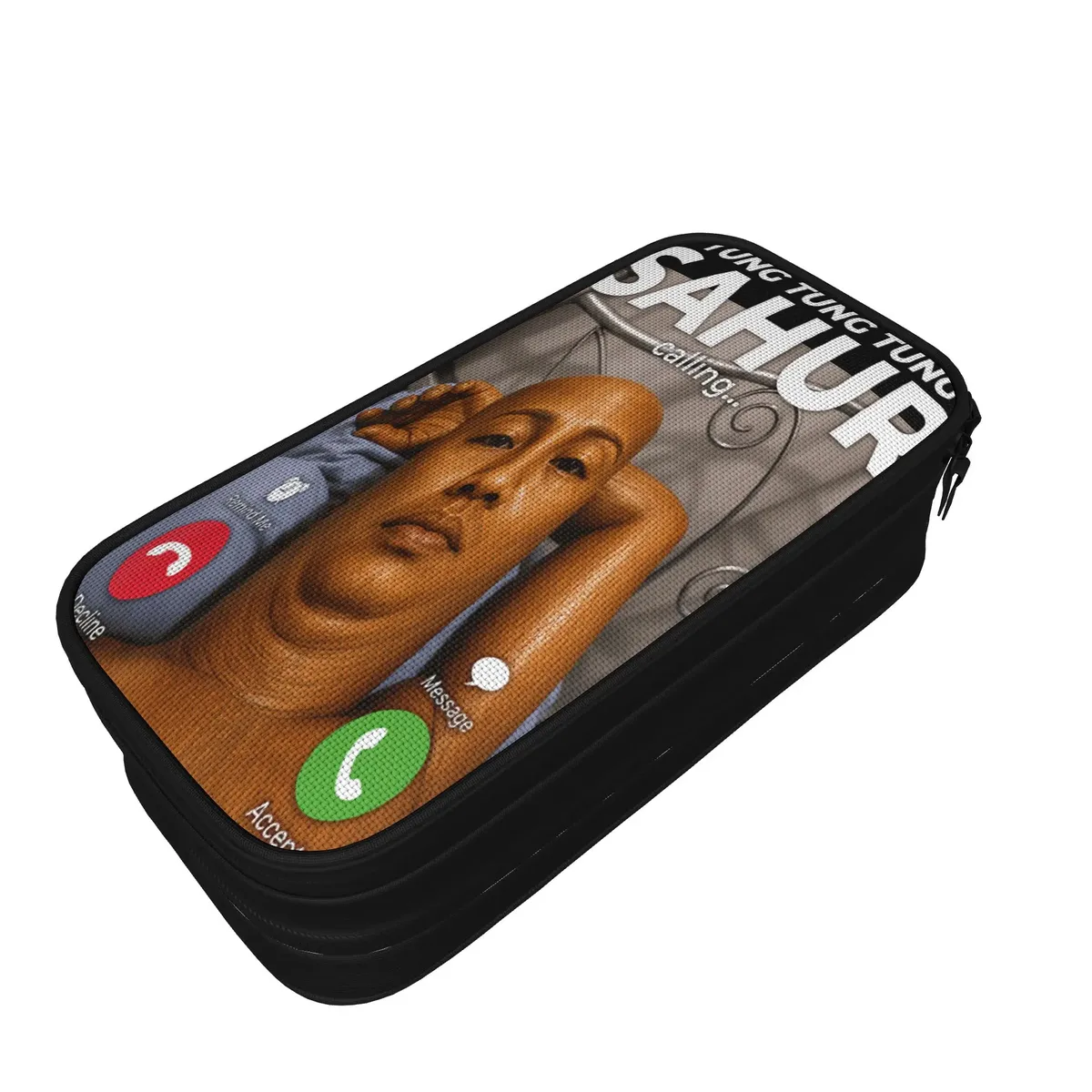 tung sahur cosplay funny calling meme wooden man brainrot trousse à crayons en toile pour garçons et filles, tendance, pour l'école