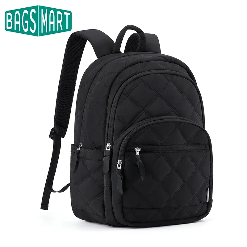 sac dos nylon rose noir géométrique poches latérales fermeture éclair usage voyage femmes courbe physiologique