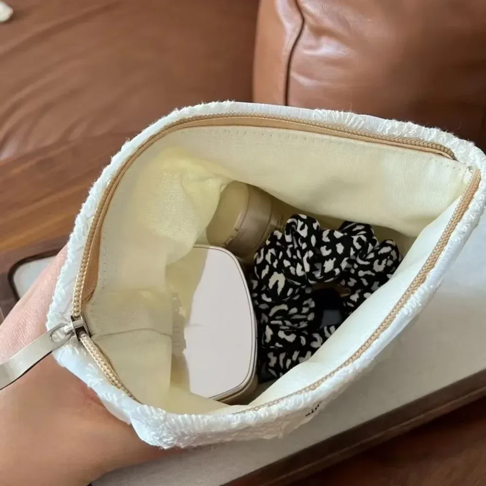 élégante trousse de maquillage blanche en dentelle, étanche, avec fermeture éclair, multi-usage, pour rouge à lèvres, écouteurs, rangement de voyage