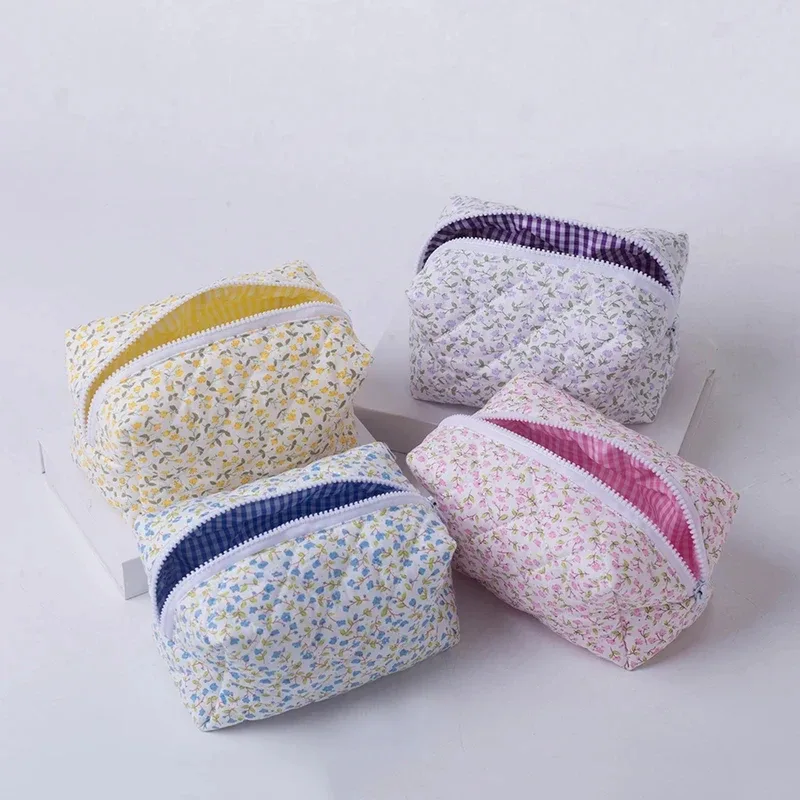 Organisateur de rangement, trousse de maquillage matelassée florale, pochette cosmétique imprimée de fleurs, grande trousse de maquillage de voyage, accessoire de maquillage