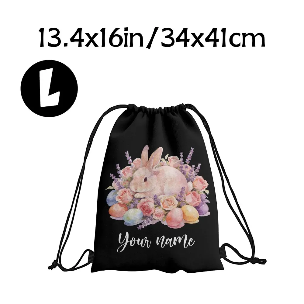 sac à dos à cordon personnalisé avec motif floral aquarelle et lapin de pâques, sac à œufs personnalisé, cadeau de pâques pour enfants