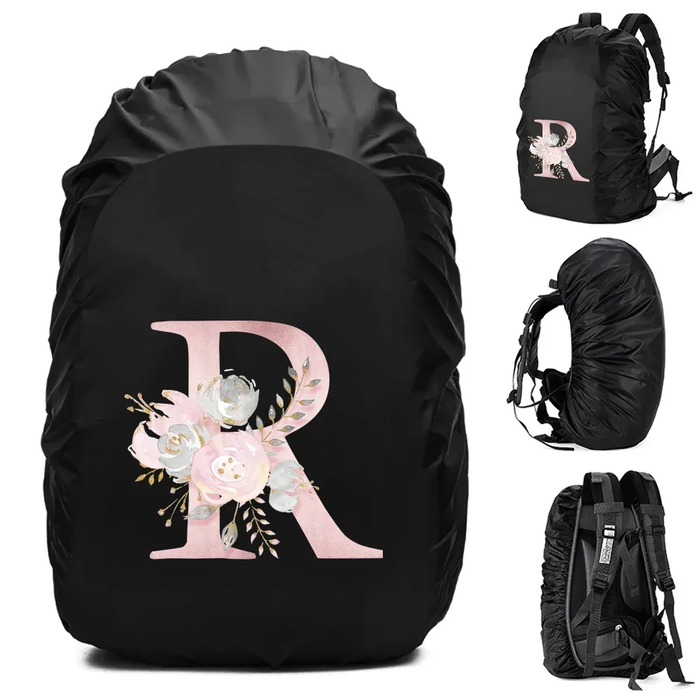 housse de pluie imperméable pour sac à dos 20-70l, motif fleurs roses et lettres, pour sports de plein air, cyclisme, sécurité, mode, camping, randonnée