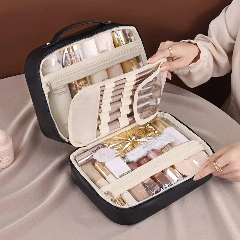 grande trousse de toilette en pu pour femmes, sac de maquillage et de soins de la peau, organisateur de cosmétiques de luxe