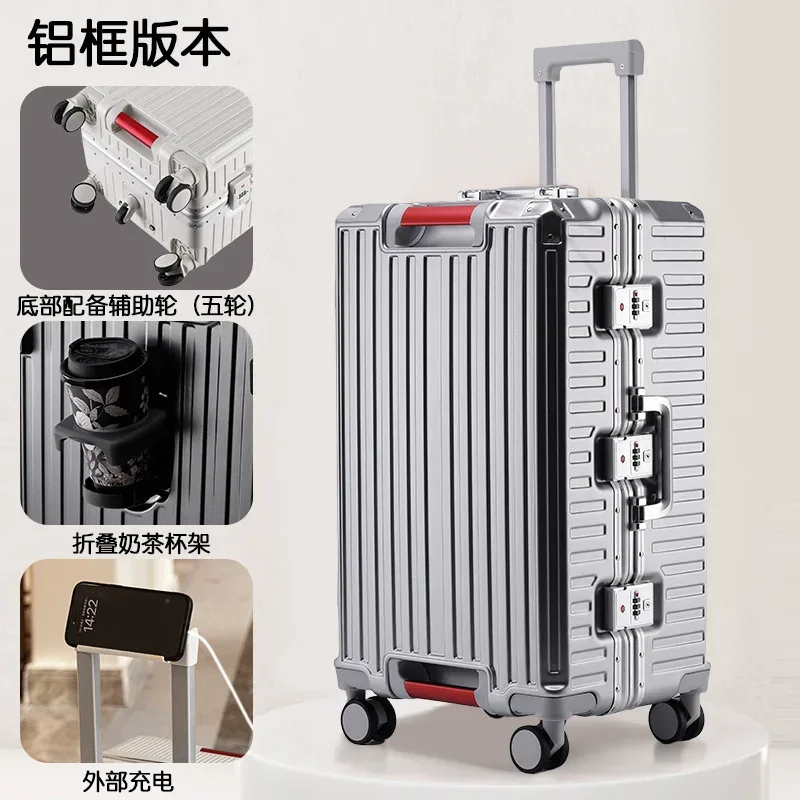 valises de voyage multifonctions à cinq roues, cadre en aluminium, grande taille 22-28 pouces, fendues 3:7