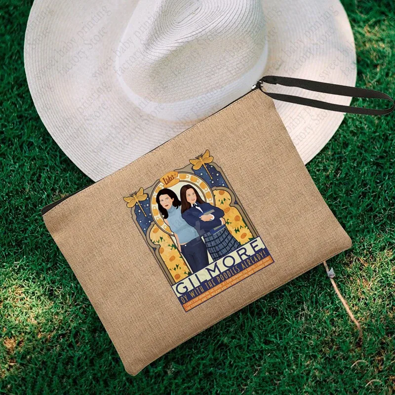 luke's flaxen cosmetic bag, coffee lover purse, inspired unisex wristlet clutch, gilmore girl star hollow powder, gérmerch