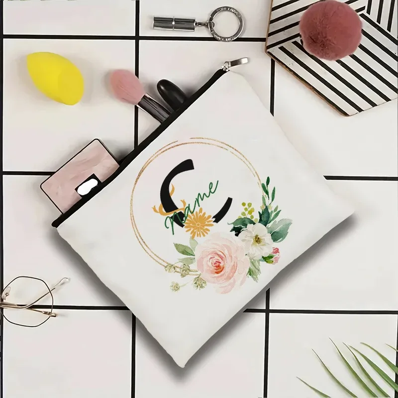 pochette à cosmétiques personnalisable avec nom, pochette à cosmétiques pour fête, pochette à cosmétiques de voyage, sac de maquillage pour mariage, organisateur avec doublure intérieure en toile pour femme