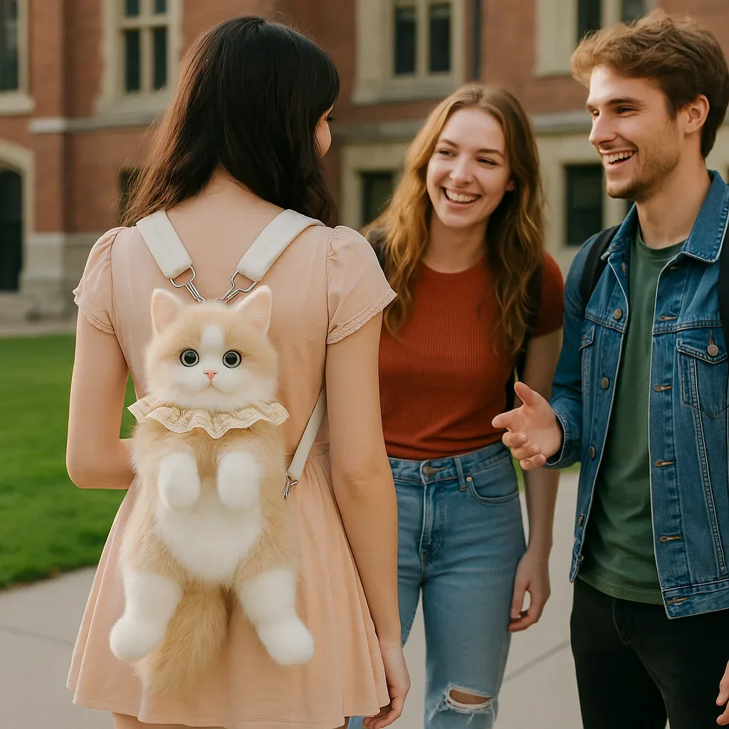 sac à dos en peluche chat mignon pour filles, sac animal kawaii 14 pouces, sac à bandoulière chaton doux pour tenues de tous les jours et cadeaux