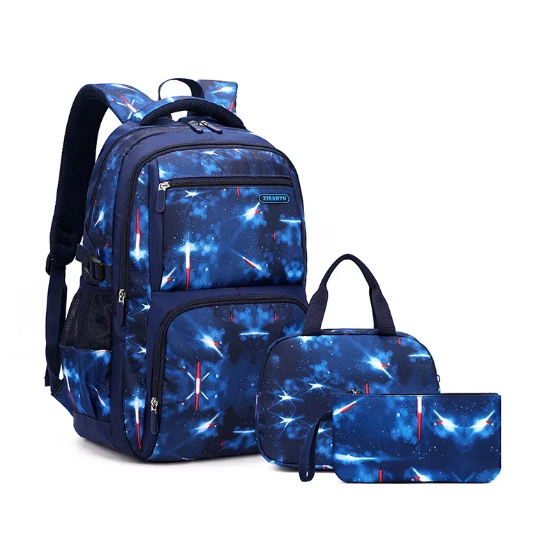 sac à dos grande capacité style ciel étoilé poisson naturel, sac à dos double épaule pour garçons du collège et du primaire, grande capacité
