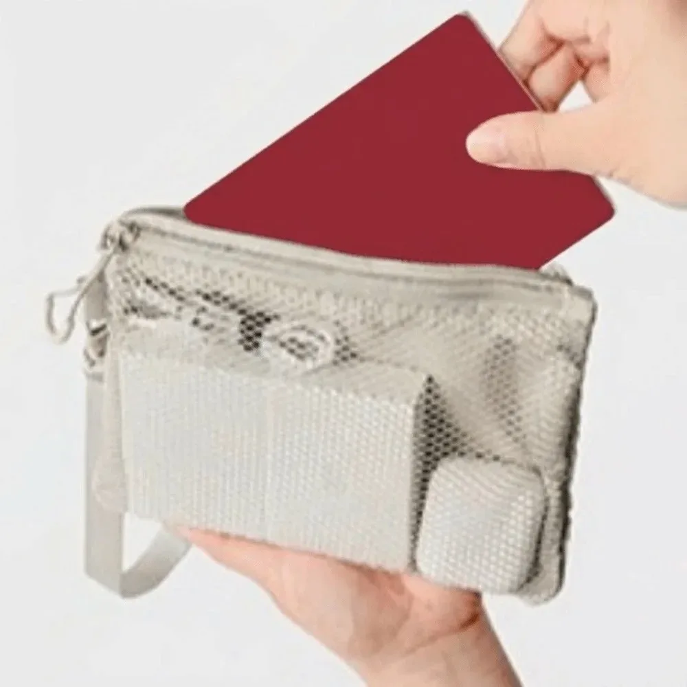 sac de rangement en maille légère avec fermeture éclair, trousse de toilette en polyester, couleur unie, sac à cosmétiques multifonctionnel, usage polyvalent