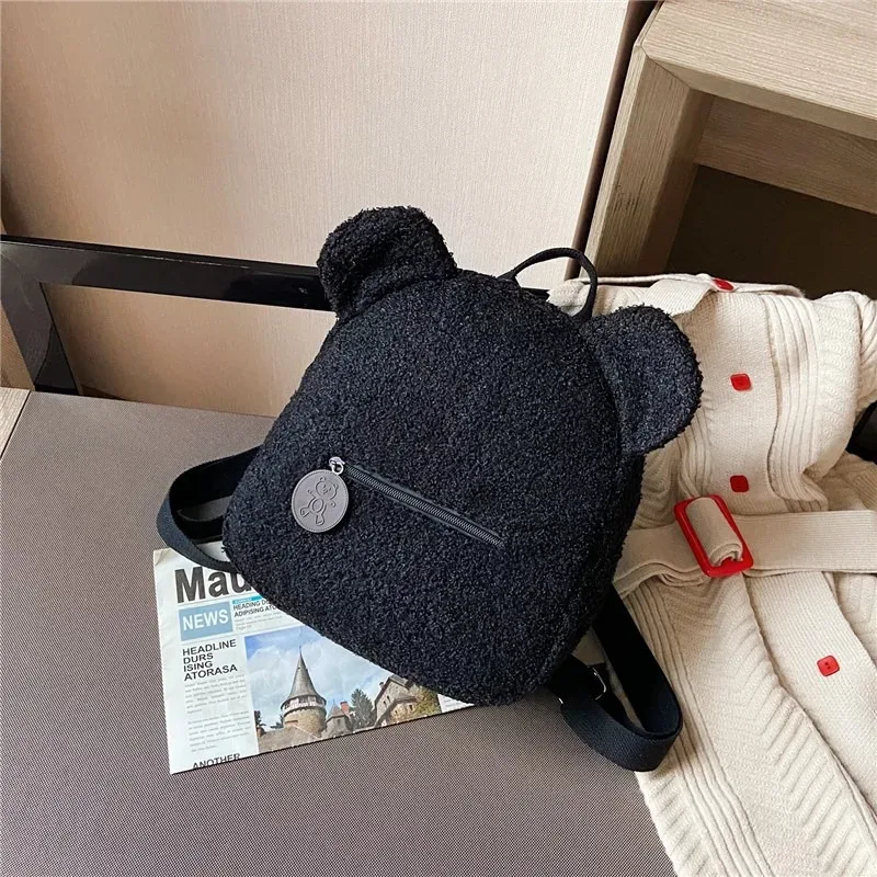 sac à dos en peluche, sac à dos mignon avec oreilles d'ours, sac parent-enfant, sac de transport de style décontracté de grande capacité