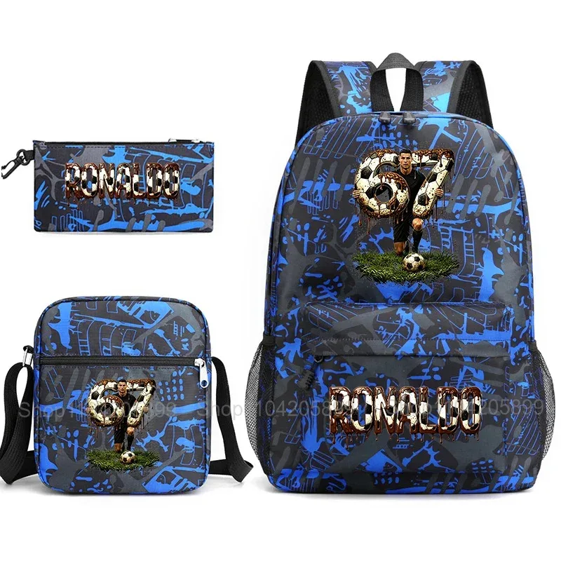 sac à dos cr7 ronaldo football 67 imprimé, sac d'école avec sac à bandoulière et trousse à crayons pour étudiants garçons, cadeau, sac à dos de voyage quotidien