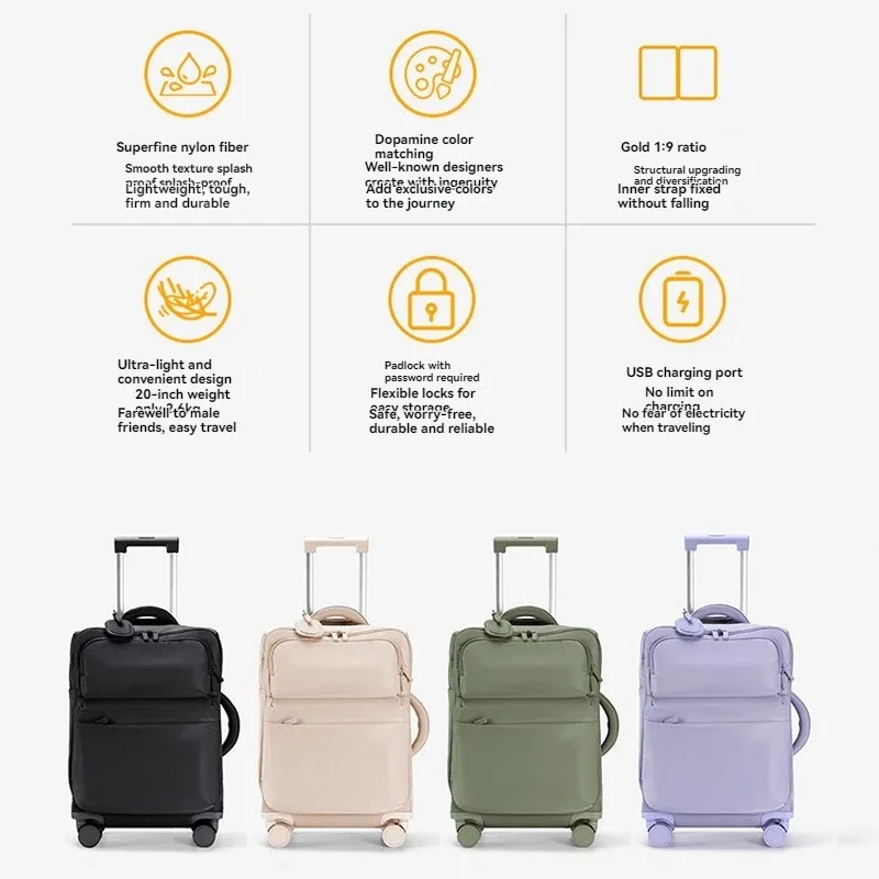 valise à roulettes, nouvelle valise de cabine pour femmes 2025, valise en tissu ultra-légère de 20 pouces, valise de voyage à code, roues universelles