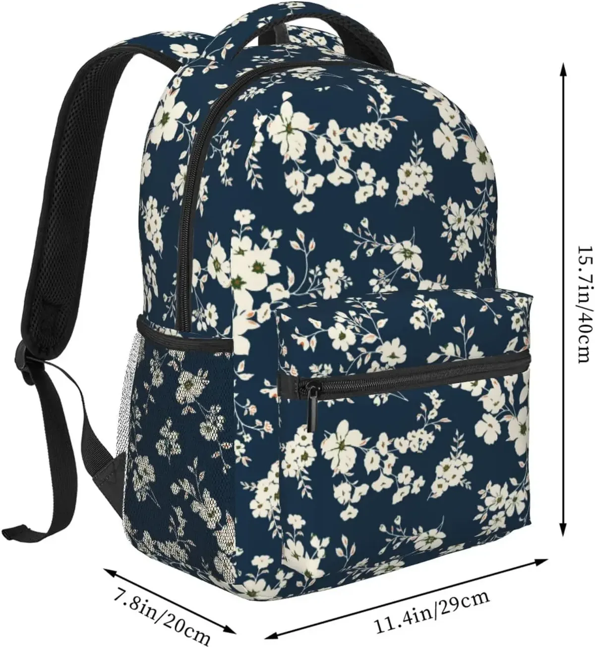 sac à dos léger pour ordinateur portable avec fleurs mignonnes sur fond bleu, cartable universitaire, sac de jour décontracté, sac de voyage, hommes et femmes