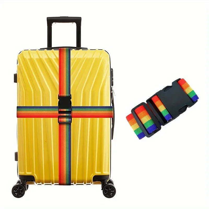 Sangle Bagage Polyester Extensible Multicolore Rouge Orange Jaune Vert Bleu Violet Bande Boucle Rapide Voyage