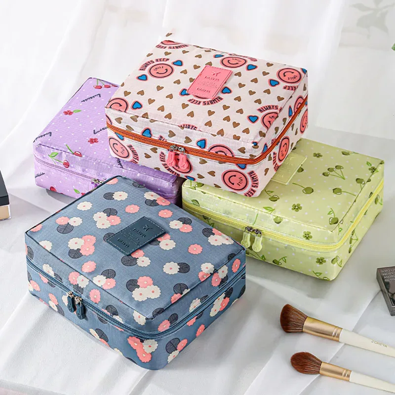 trousse de toilette de voyage à imprimé floral, organiseur de cosmétiques imperméable avec poignée pour femmes et filles