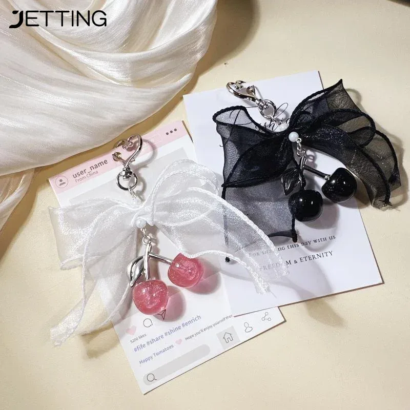 1/2 pièces mode perle cerise dentelle porte-clés chaîne sac charme tressé corde à la mode porte-clés pour sac à dos pendentif accessoires