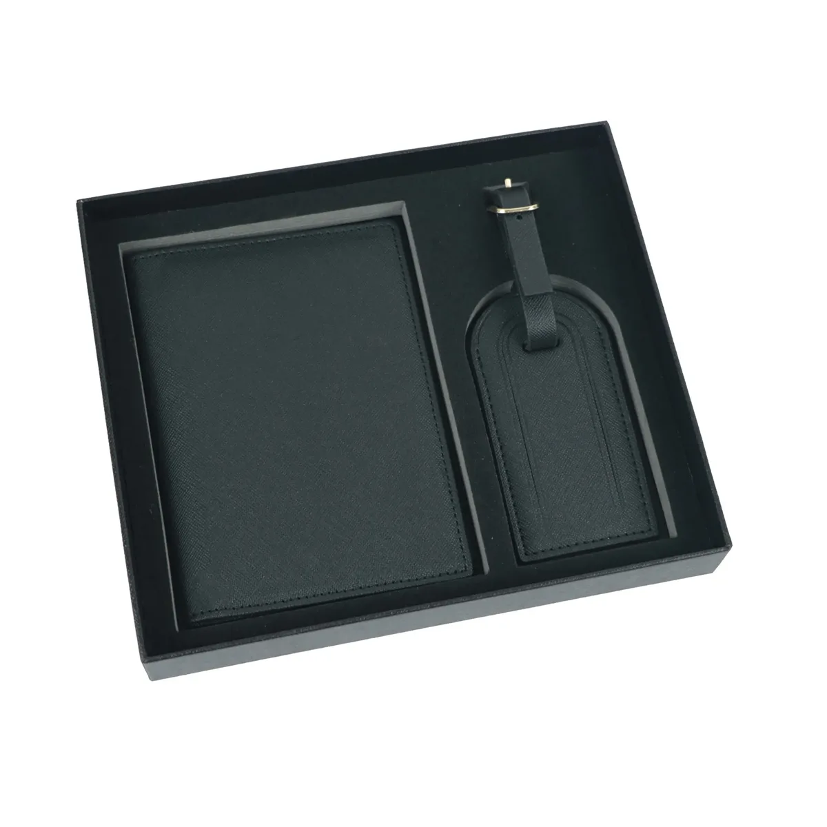 coffret cadeau avec lettres initiales monogrammées gratuites, porte-passeport en cuir saffiano, étiquette de bagage, couverture de passeport, accessoires de voyage