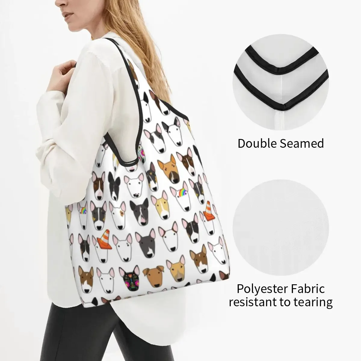 sacs fourre-tout à imprimé multi-taureaux, sacs à provisions portables, amoureux des chiens initiés, sac à main bull terrier, mode