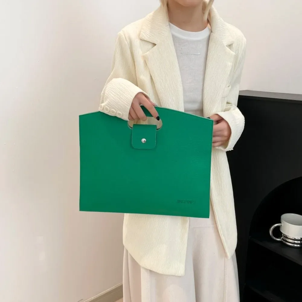 sac de bureau élégant en pu, grande capacité, sac pour ordinateur portable, sac à main, sac de classement de couleur unie pour filles
