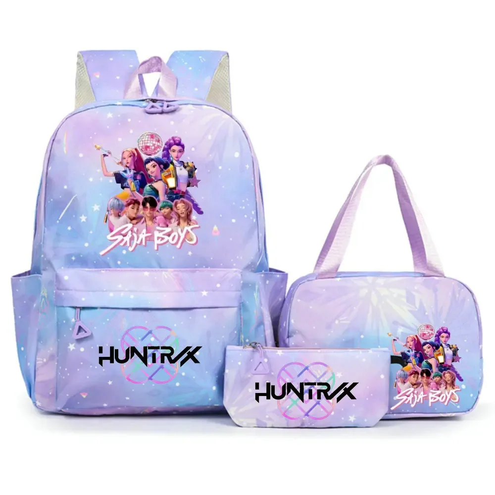 ensemble de sacs à dos imprimés kpop demon hunters avec sac à lunch et trousse à crayons, sac à dos d'extérieur léger et respirant de grande capacité