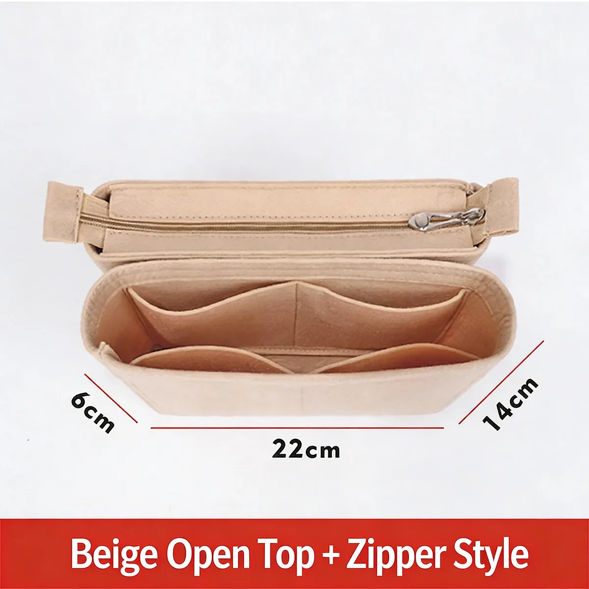 organisateur de sac en feutre premium avec poche zippée, séparateur intérieur pour sac à main, rangement pour maquillage et cosmétiques, pour sac seau et sac fourre-tout