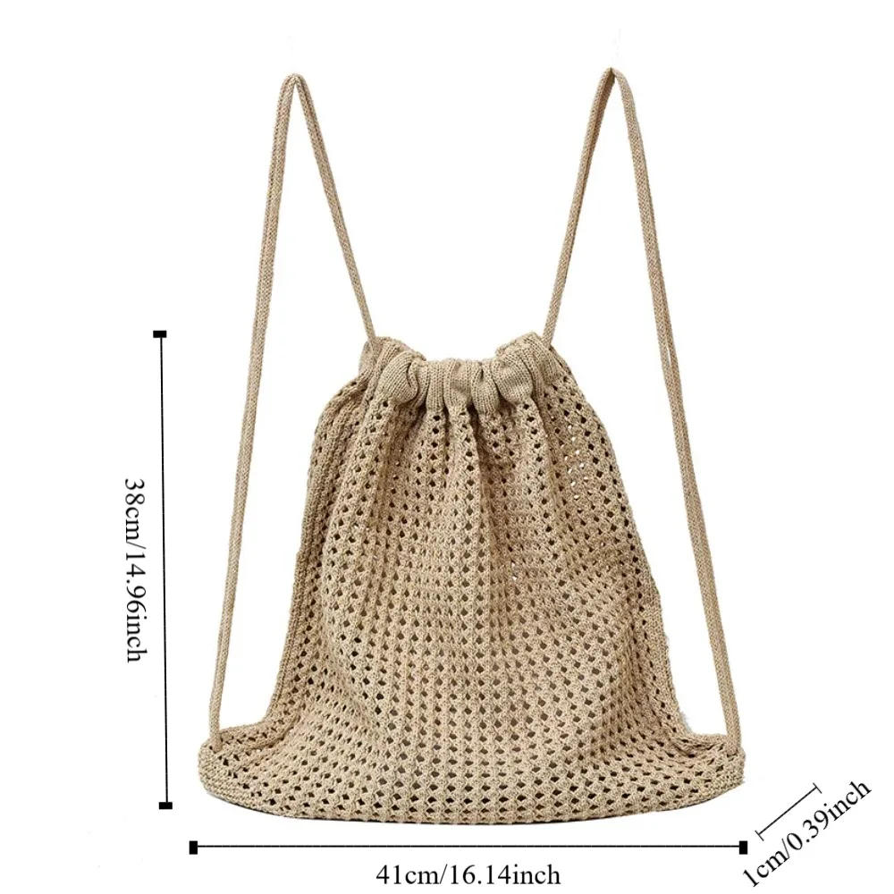 sac à bandoulière en tricot couleur unie, style décontracté, grande capacité, sac à dos bohème en crochet, polyvalent et ajouré