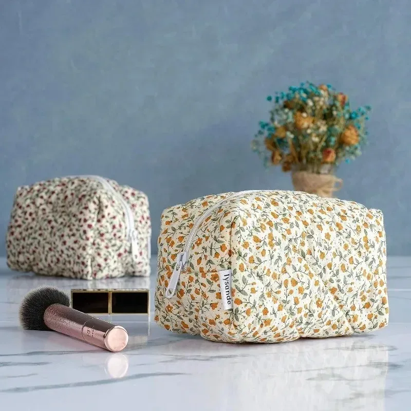 organisateur de rangement, sac de maquillage matelassé bouffant à fleurs, pochette à cosmétiques imprimée de fleurs, grand sac à cosmétiques de voyage, accessoire de maquillage
