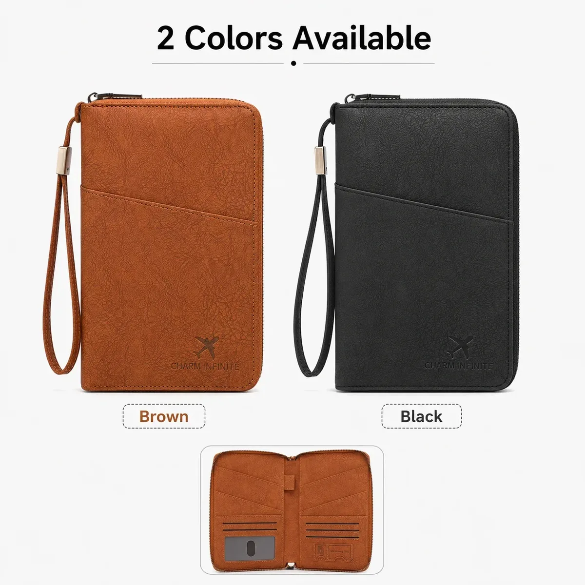 portefeuille de voyage anti-rfid grande capacité en cuir pu, organiseur de documents avec fermeture éclair pour passeport, billets, cartes et stylo