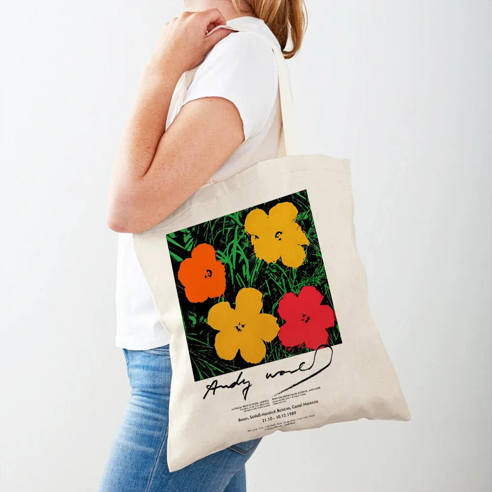 les deux côtés andy warhol vache banane coucher de soleil fleur pop femmes shopper sacs fourre-tout sac à main mode décontracté rétro dame sac à provisions