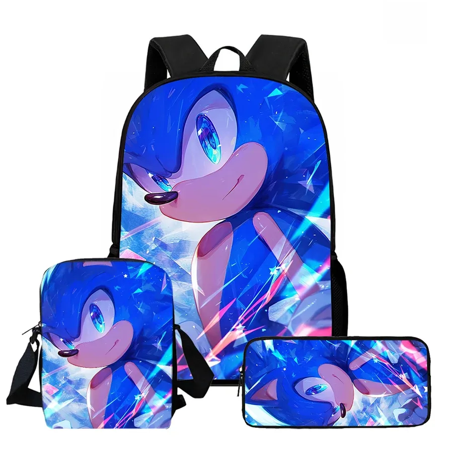 ensemble de 3 sacs à dos de dessin animé soo-nn-ic, comprenant un sac bandoulière et une trousse à crayons, unisexe, adapté aux garçons et aux filles âgés de 5 à 10 ans.