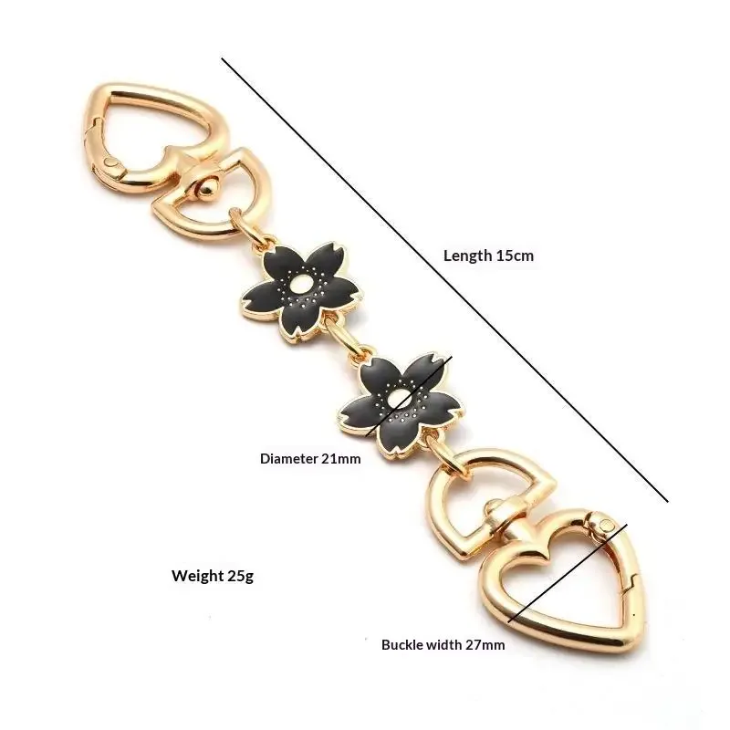 bracelet extensible zinc motif fleur coeur décoration sac femmes chaîne ornementation multifonction usage jour personnalisation style chic mode transport