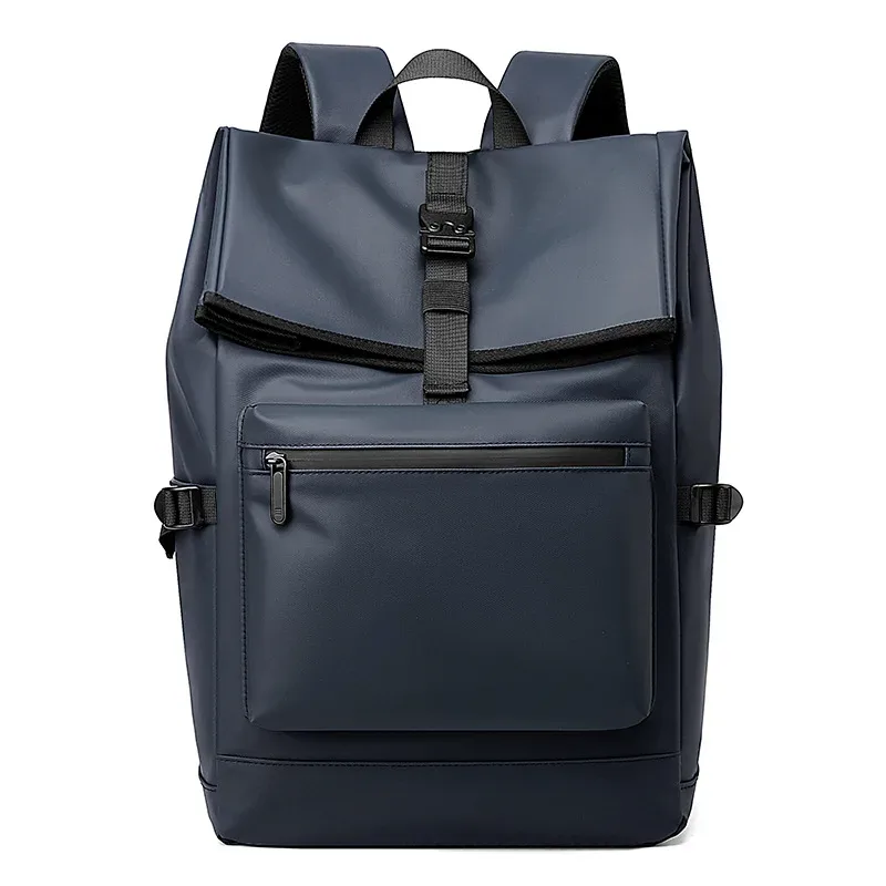 sac dos nylon noir design simple fonctionnel bandoulière arquée grand format polyester intérieur informatique décontracté voyage business