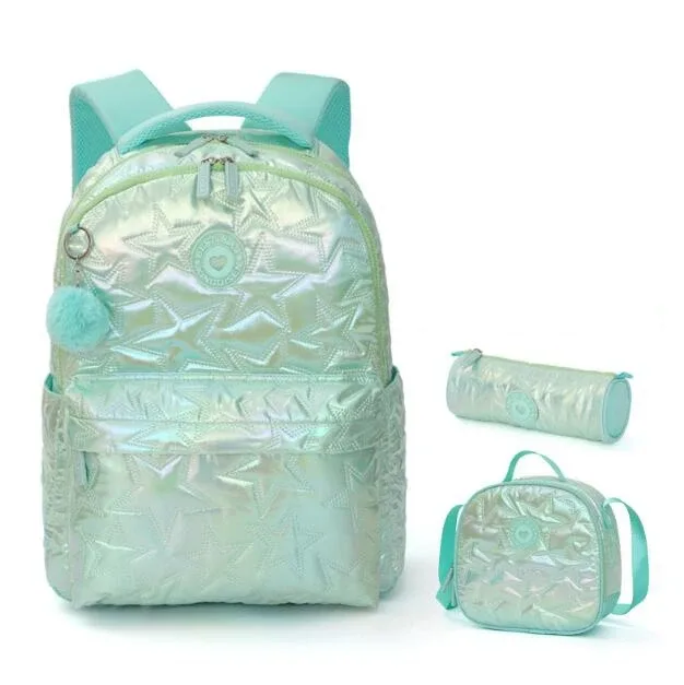 sac à dos d'école pour enfants et adolescents, sac à dos décontracté pour filles et femmes, ensemble sac à dos scolaire avec boîte à lunch et trousse à crayons, sac à livres pour filles