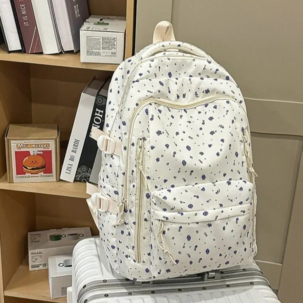 sac à dos grande capacité à imprimé floral, multi-poches, motif nœud épaissi, léger et durable, pour l'école primaire