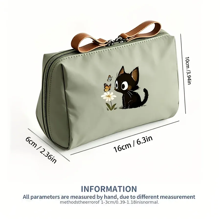 trousse de maquillage portable 2026 chat mignon couleur unie, pochette cosmétique de voyage, organisateur de rangement quotidien pour femme