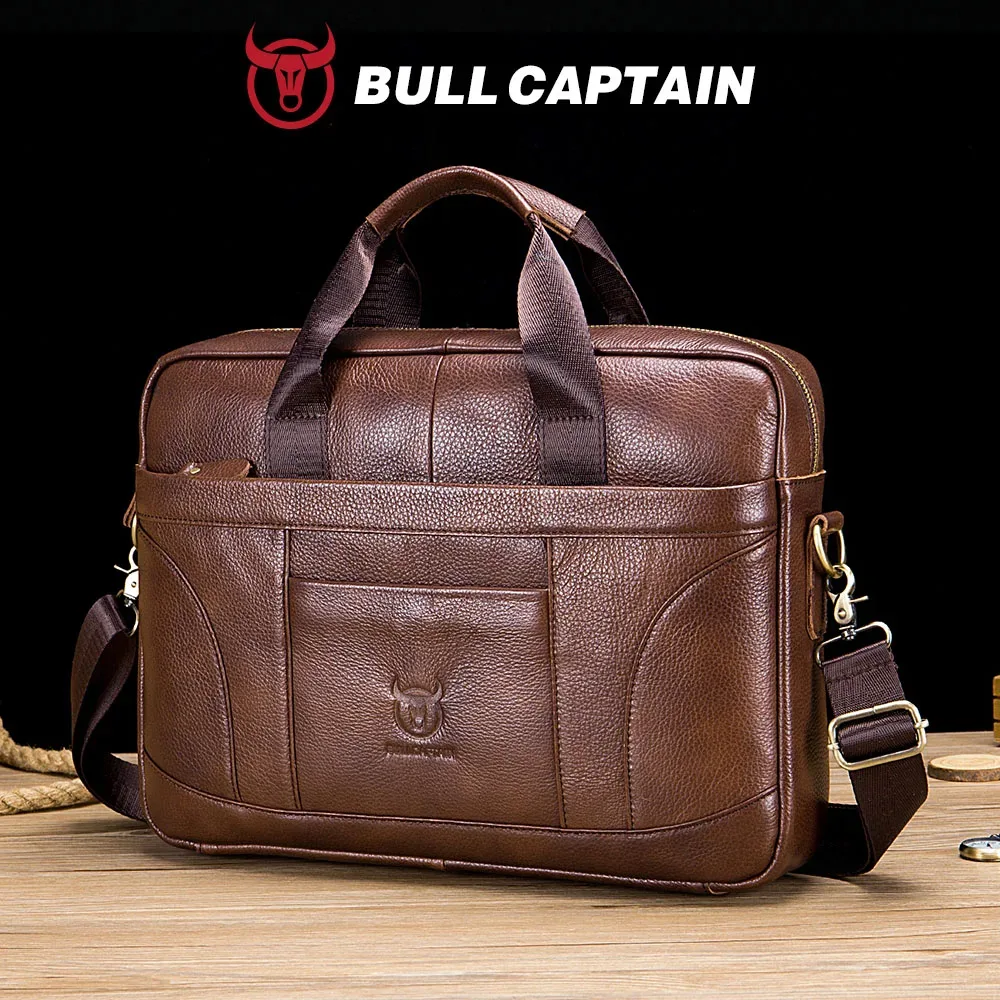 BULLCAPTAIN Sac à main pour homme, marque célèbre, sac à bandoulière en cuir, sac de messager, sac de bureau, sac pour ordinateur portable 14 pouces, haute qualité