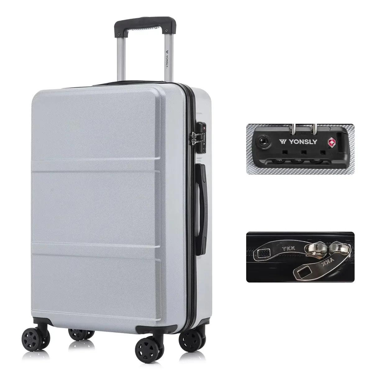 valise yonsly 20/24/28 pouces avec serrure tsa, fermeture éclair double ykk réparable, 4 roues 360 °     valise de voyage à roulettes, design simple en maille, valise rigide, conception anti-collision aux quatre coins pour les vacances