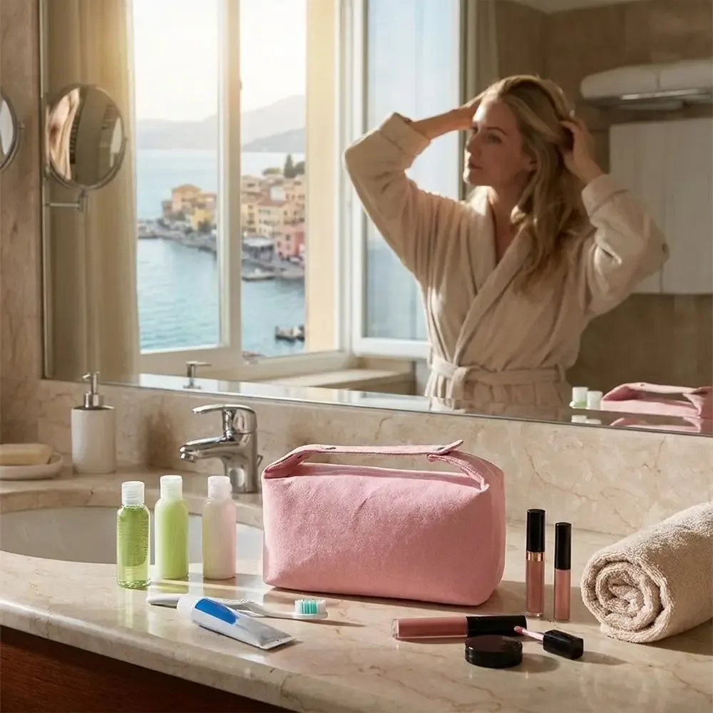 sac de rangement cosmétique tendance grande capacité, trousse de toilette portable en toile, pochette de maquillage