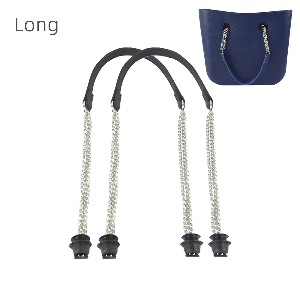 1 paire d'accessoires obag longues poignées en cuir sangles argent longue double chaîne sous les bras pour o sac fourre-tout femmes sacs à main à bandoulière