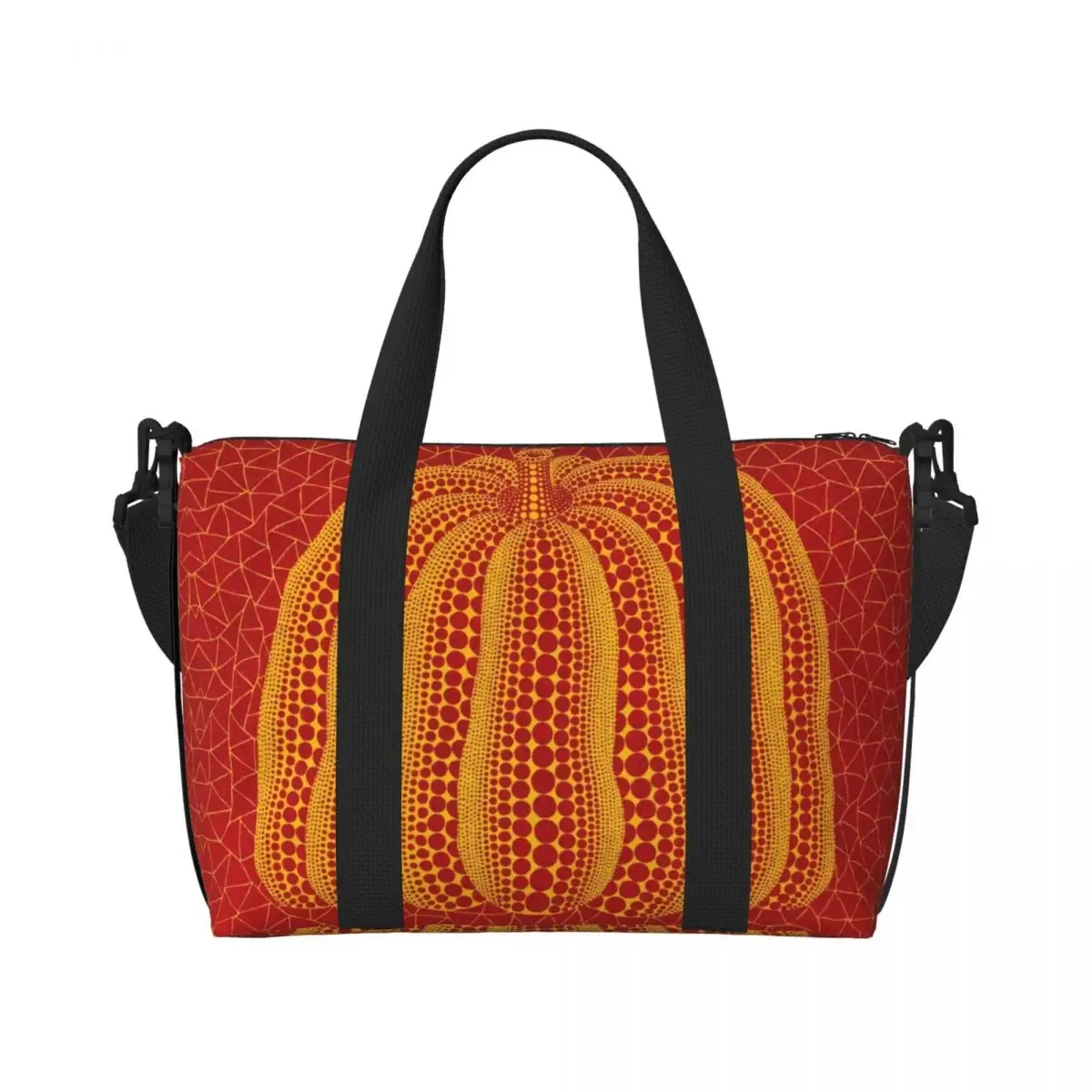 sac fourre-tout personnalisé yayoi kusama à pois pour femmes, sac de voyage à bandoulière de plage de gymnastique citrouille de grande capacité