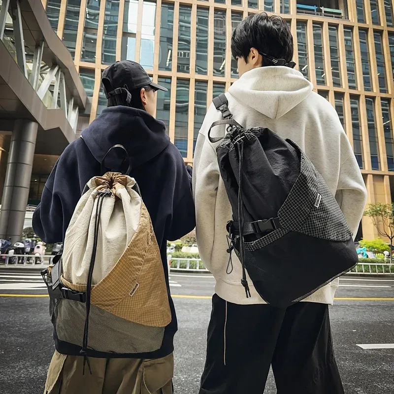 sac à dos multifonction étanche pour hommes et femmes, sac à dos de voyage avec cordon de serrage, style techwear hip hop, sac à bandoulière pour ordinateur portable