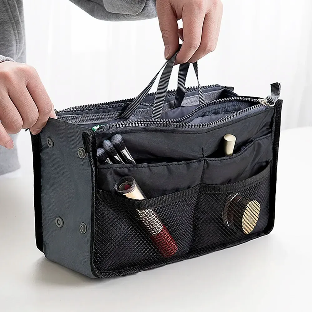 trousse de maquillage multifonctionnelle de grande capacité, sac de rangement portable à double fermeture éclair pour articles de toilette, sac de rangement de voyage pour maman, cosmétiques multi-poches