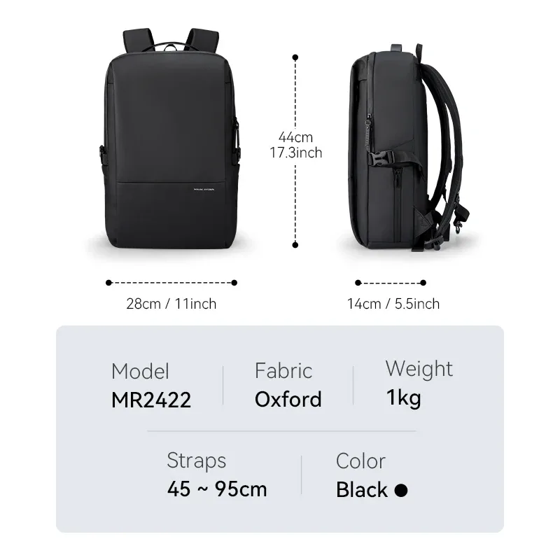 sac à dos pour ordinateur portable mark ryden, tissu oxford hydrofuge avec poche rfid et porte-bouteille d'eau